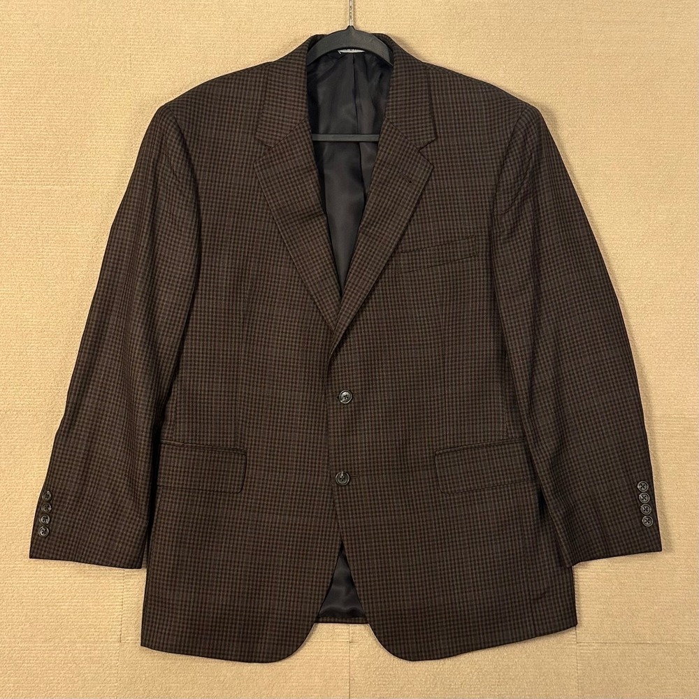 Jos A Bank Sport Coat Mens 42S Brown Silk Wool Micro Check Blazer Jacket